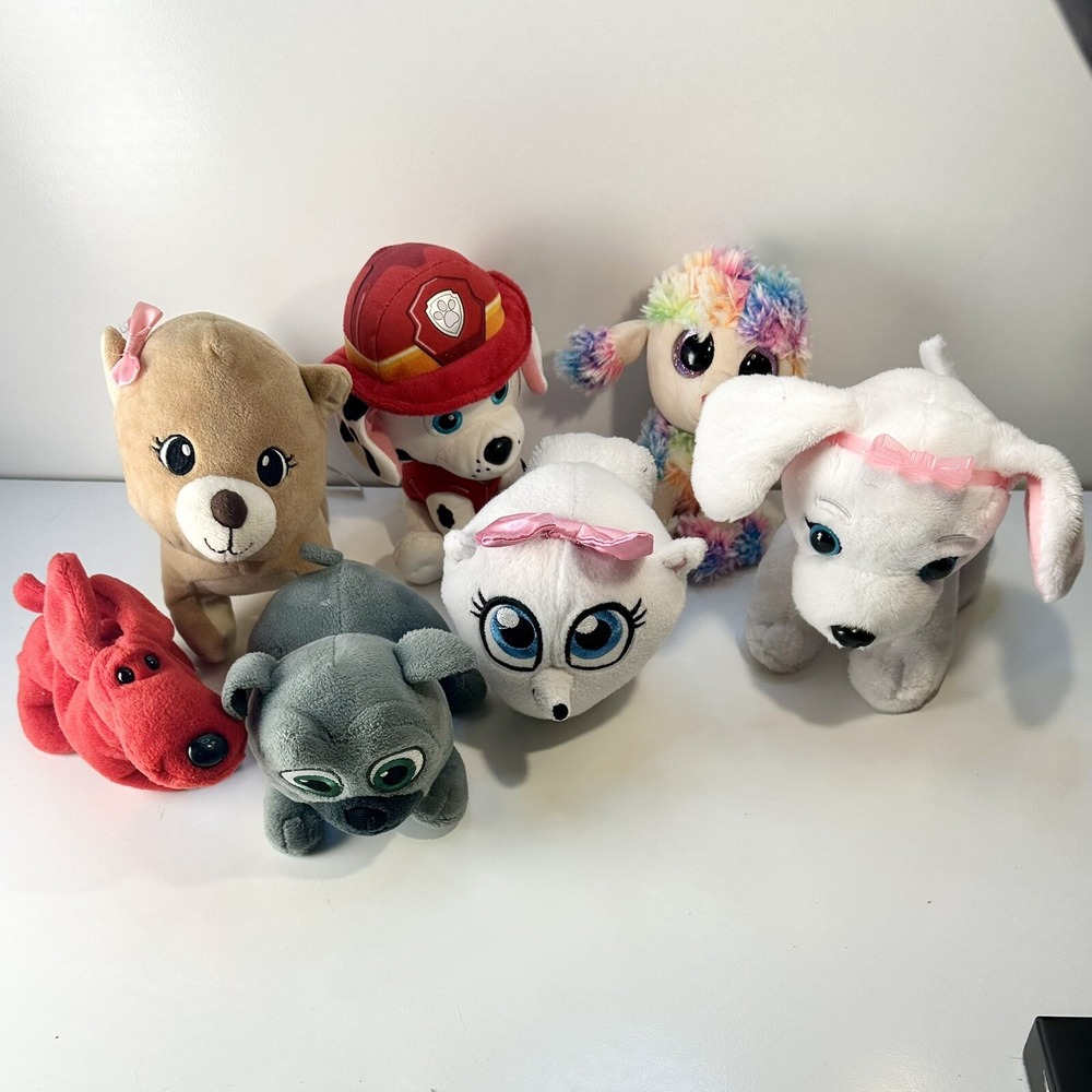 Lot of 7 Puppy Dog Plushes Disney Ty Paw Patrol Vtech Cute  Bargain Clean Out
